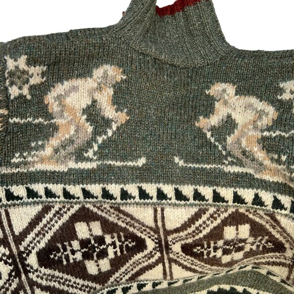 Polo Ralph Lauren green cream SKI intarsia knit zip up navajo sweater M - Picture 6 of 6